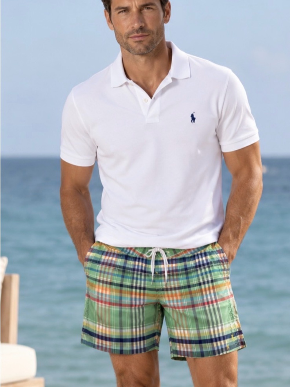 Polo By Ralph Lauren Plaid Swimsuit Trunks , Sz 36”, Rise 13”, Inseam 7”